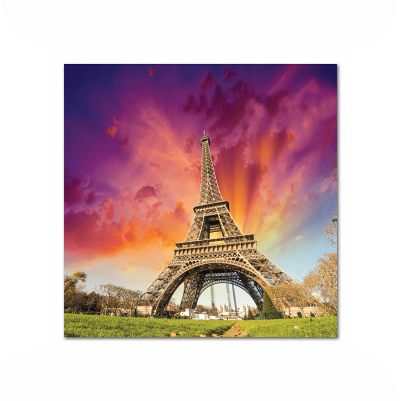 Πίνακας σε καμβά με Πόλεις με Eiffel στο Ηλιοβασίλεμα